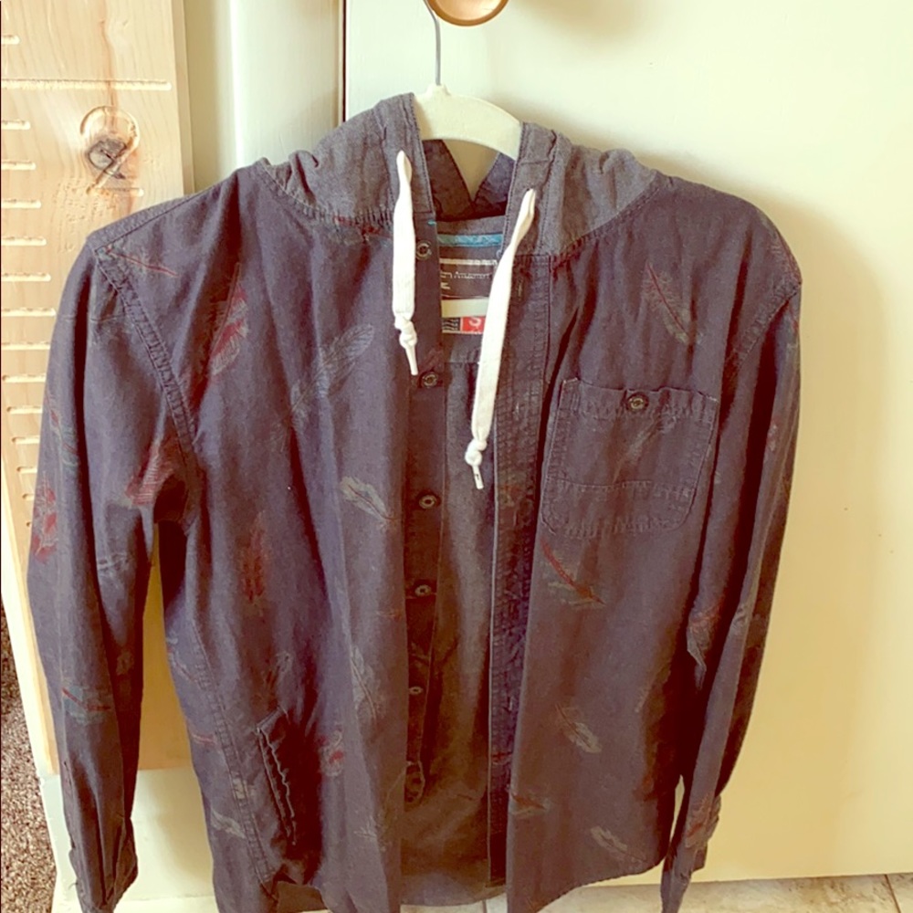 Casual button up hooded shirt.